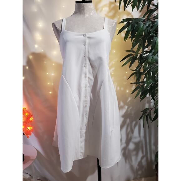 ASOS Button Up Babydoll A Line Flare White Smock Sundress Womens Size 4 Cottage - Picture 1 of 10